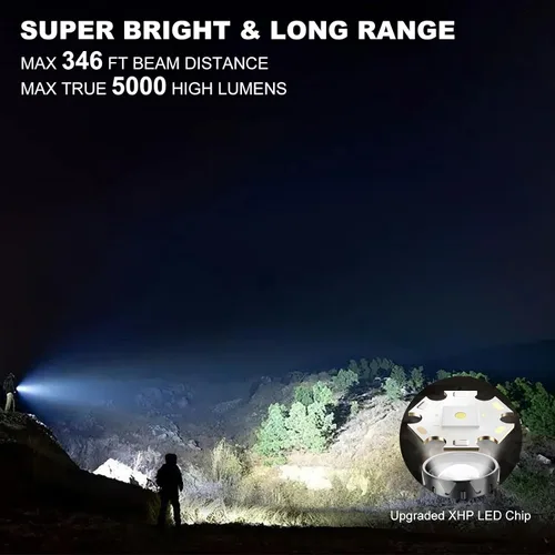 Miniatura 3 de iodoo Linterna recargable 3 en 1 de 5000 lúmenes, luz fuerte para exteriores de mazorca, haz de zoom de 5000 mAh, luz de flash LED con imán de falla