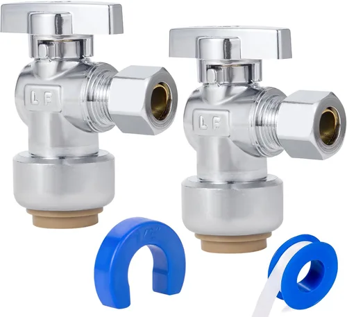 Miniatura 10 de Válvula de Parada Recta Pex de 1/2", Válvula de Cierre para Lavabo e Inodoro, Paquete de 2 Válvulas de Parada Recta Giratorias 3/8" DE Compresión X