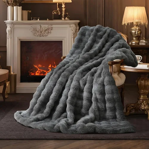 Miniatura 11 de Amélie Home Manta de Tiro de Piel Sintética para Sofá, Tiro de Felpa Burbuja Ultra Suave y Esponjoso para Sofá, Sala de Estar y Decoración