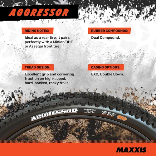 Miniatura 3 de MAXXIS Aggressor - Compuesto Dual - EXO, DD - Clasificación E25, Sin Cámara Principalmente Destinado para Uso en Rueda Trasera