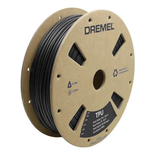 Dremel TPU-BLA-01 Impresora 3D Filamento Flexible Negro, 0.069 in de Dia., Peso del carrete de 1.7 lbs, habilitado para RFID, nuevo carrete de cartón