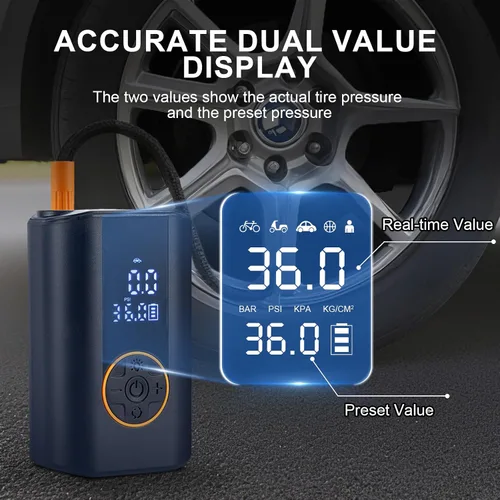 Miniatura 4 de Inflador de neumáticos, compresor de aire portátil, bomba de aire inalámbrica de 150 PSI para neumáticos de automóvil con medidor de presión
