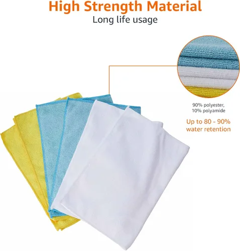 Miniatura 4 de Paños de limpieza de microfibra Amazon Basics, no abrasivos, reutilizables y lavables, paquete de 48, azul/blanco/amarillo, 16 x 12 pulgadas