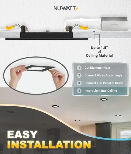 Miniatura 6 de NUWATT Paquete de 6 luces LED empotrables cuadradas ultrafinas de 6 pulgadas, seleccionables 2700 K/3000 K/3500 K/4000 K/5000 K, alto brillo 1050