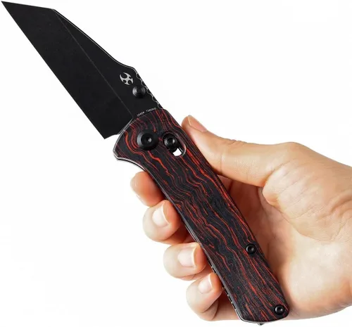 Miniatura 8 de KANSEPT Main Street - Cuchillo plegable de bolsillo, hoja afilada negra de 3.36 pulgadas de acero 154CM, mango G-Mascus negro y rojo con bloqueo
