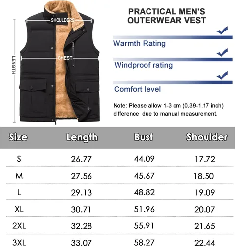 Miniatura 6 de XinYangNi Men's Winter Warm Outdoor Padded Puffer Lightweight Vest Thick Fleece Lined Sleeveless Jacket