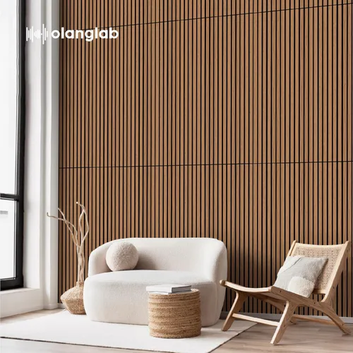 Miniatura 3 de Olanglab Paquete de 4 paneles de pared de madera acústica, paneles de pared de listones de madera con amortiguación de sonido, 23.6 x 47.2 pulgadas