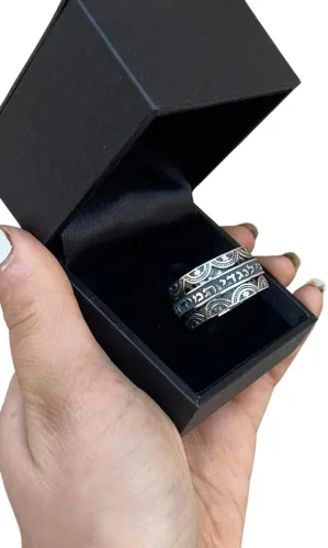 Miniatura 4 de Anillo de barril giratorio de meditación hebreo hecho a mano en plata de ley 925, joyería judía tamaño 5 a 12