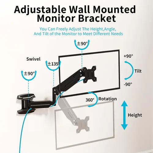 Miniatura 3 de Suptek Monitor de montaje en pared individual para pantallas de 13 a 32 pulgadas, brazo ajustable de movimiento completo con resorte de gas