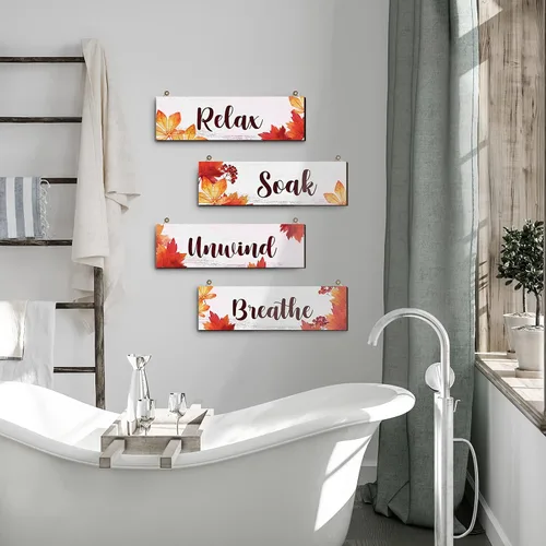 Miniatura 4 de Blulu 4 piezas de decoración de pared de baño de Acción de Gracias, arte de pared, decoración de madera de granja, decoración de madera, para Blanco