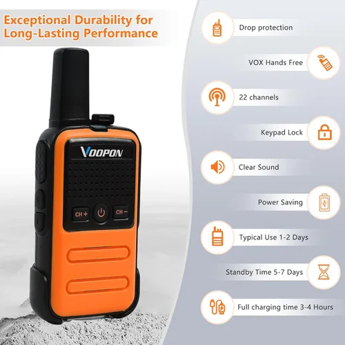 Miniatura 4 de Mini walkie talkies recargables C56TB para adultos, radios bidireccionales, transceptor compacto de largo alcance con cargador USB C para familia