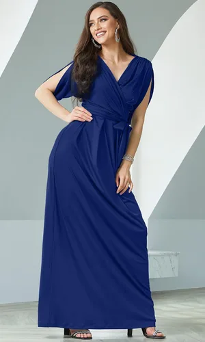 Miniatura 3 de KOH KOH Formal Short Sleeve Cocktail Flowy V-Neck Gown