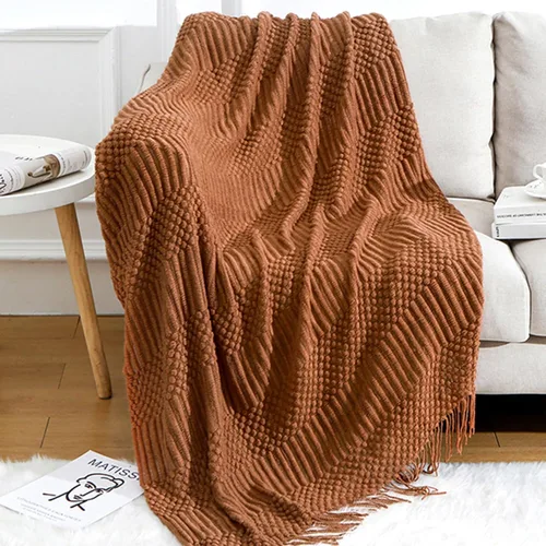 Miniatura 9 de Blagic Manta de punto para sofá, manta suave de estilo bohemio para otoño con borlas, manta ligera decorativa para el hogar, manta beige para cama