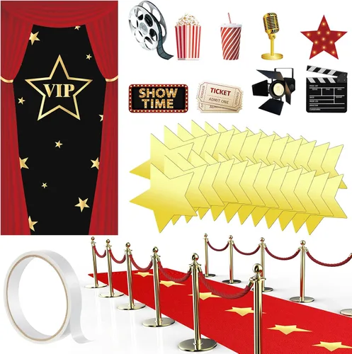 Remagr Alfombra roja para fiesta de 2.6 x 15 pies, kit de decoración de fiesta VIP con temática de película, cubierta de puerta, alfombra roja,