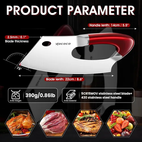 Miniatura 8 de ROCOCO Cuchillo de Carnicero Único Ahorro de Esfuerzo Cuchillo de Cocina Profesional Cuchillos de Chef de Acero Inoxidable para Cortar Carne y Rojo