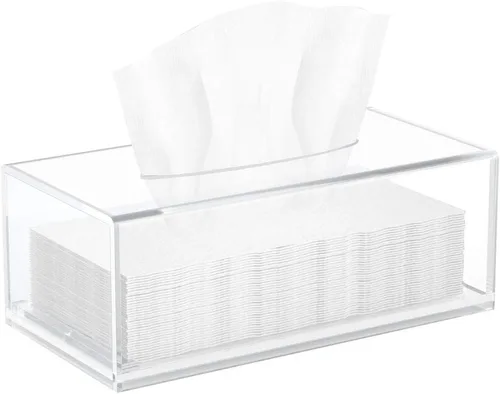 Miniatura 8 de HIIMIEI Funda para caja de pañuelos, soporte de pañuelos acrílico dispensador de servilletas para decoración de escritorio de hogar oficina Negro