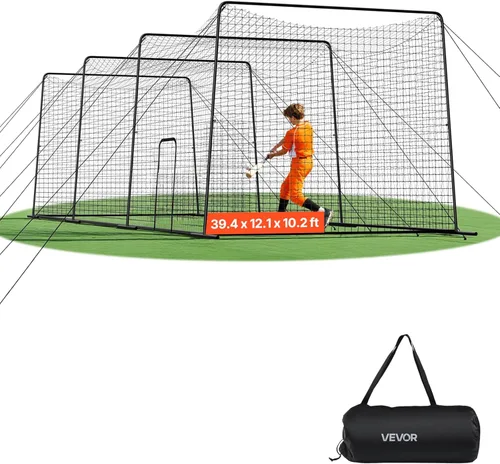 Miniatura 19 de VEVOR Jaula de bateo de béisbol, red profesional de entrenamiento de bateo de béisbol de sóftbol, resistente, resistente, cerrada, de polietileno
