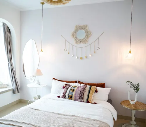 Miniatura 6 de Mkono - Espejo de pared colgante con flecos de macramé