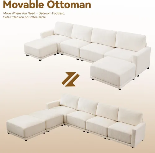Miniatura 8 de Sofá modular en forma de U de 143.8 pulgadas, sofá de nube seccional de gran tamaño, sofás de asiento profundo de 6 plazas con 2 otomanas móviles