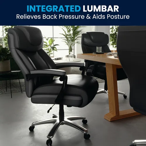 Miniatura 9 de Flash Furniture Hercules Series Silla de oficina giratoria LeatherSoft con respaldo alto, silla ejecutiva ergonómica con reposacabezas y altura Negro