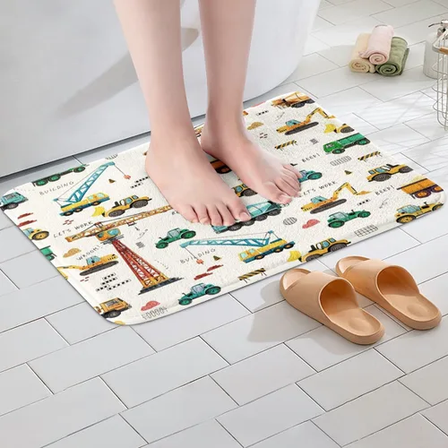 Miniatura 4 de Tapete de baño para excavadora para niños, alfombra de puerta de tractor, maquinaria para camiones, alfombras de baño de vehículos de construcción
