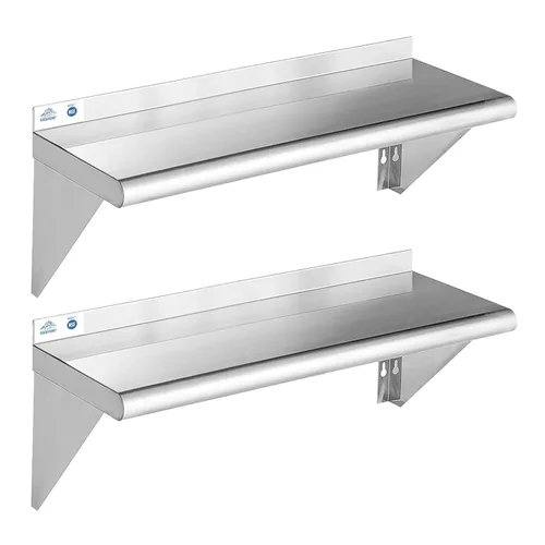 Miniatura 36 de ROCKPOINT Estante de acero inoxidable de 12 x 24 pulgadas, 250 libras, estantes comerciales de metal NSF para montaje en pared, estantería flotante