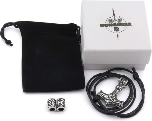 Miniatura 2 de GUNGNEER Mjlonir - Colgante de martillo de Thor color dorado con cadena de caja collar de hombre de Mjolnir vikingo nórdico acero inoxidable 316L
