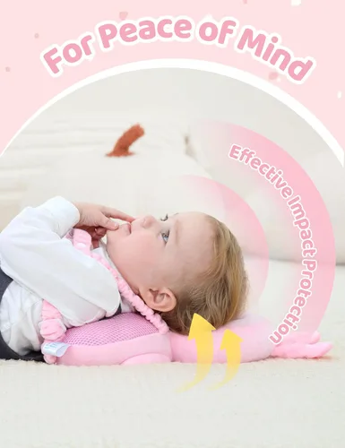 Miniatura 3 de JunNeng Mochila protectora de cabeza de bebé con chirriador, cojín de protección de seguridad para la cabeza del niño, conejo rosa Conejito rosado