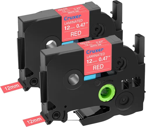 Paquete de 2 cintas de etiquetas de repuesto para Brother TZe-435 TZ435 laminadas P Touch de 0.472 in, 0.47 pulgadas, cinta blanca sobre roja,
