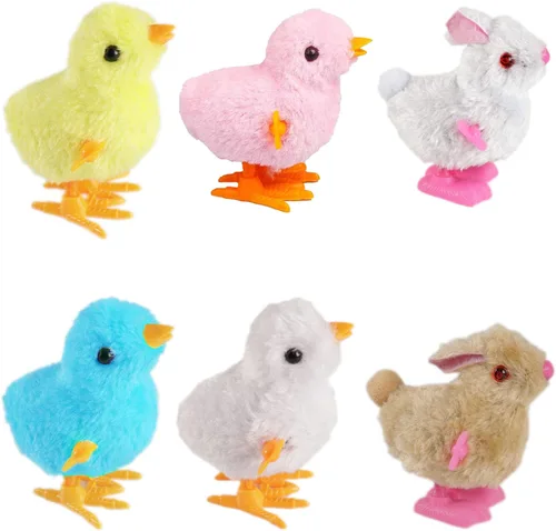 CICITOYWO Juguete novedoso de conejito y pollito saltador, juguete de cuerda para niños pequeños, adultos, cesta de caza de huevos de Pascua,