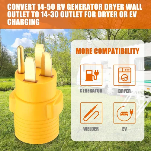 Miniatura 4 de Kanayu Adaptador de cargador EV compatible con NEMA 14-50P a 14-30R, adaptador de 4 clavijas de 50 amperios a 30 amperios para cargador o secadora