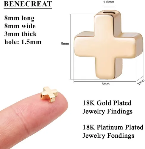 Miniatura 2 de BENECREAT 20 cuentas espaciadoras cruzadas chapadas en oro de 18 quilates y platino, cuentas de metal para hacer joyas, hallazgos y otros trabajos