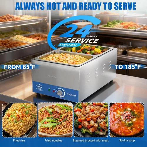 Miniatura 3 de TOPKITCH Calentador de alimentos comercial de 2 bandejas con tanque de agua sin fugas de formación elástica y 2 bandejas de tamaño 1/2 GN, mesa