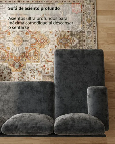 Miniatura 5 de Sofás seccionales en forma de U para sala de estar, sofá modular moderno de 112 pulgadas, sofá de felpilla gris oscuro con diván doble