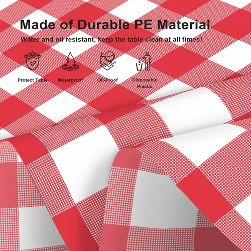 Miniatura 70 de Paquete de 6 manteles de plástico desechables azules y blancos a cuadros, manteles de plástico azules para fiestas, 54 x 108 pulgadas impermeables