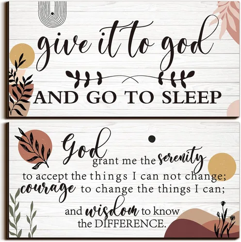 Chunful 2 piezas de decoración de pared para dormitorio, cartel "Give It to God and Go to Sleep", cartel de oración de serenidad, arte de pared