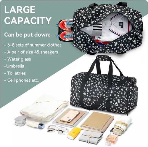Miniatura 3 de Goloni Bonita bolsa de lona para mujer, bolsa de gimnasio con compartimento para zapatos, bolsa de lona ligera de viaje de fin de semana, bolsa