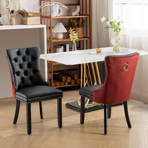 Miniatura 137 de SoarFlash Juego de 2 sillas de comedor de tela de lino, sillas de comedor tapizadas con ribete de cabeza de clavo y patas de madera de color claro