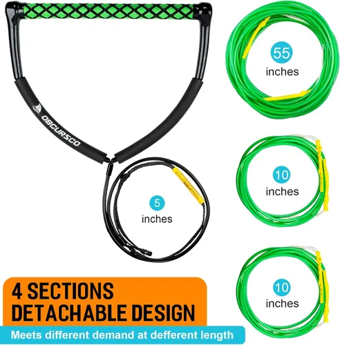 Miniatura 4 de Obcursco Cuerda de wakeboard de 75 pies, cuerda para deportes acuáticos Dyneema de 4 secciones con mango de EVA para wakeboard, esquí acuático