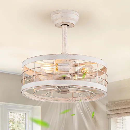 Miniatura 18 de LEDIARY - Ventilador de techo 16.5 pulgadas con jaula y luz, diseño industrial, estilo granja, para cocina, dormitorio, exterior, control remoto, 6