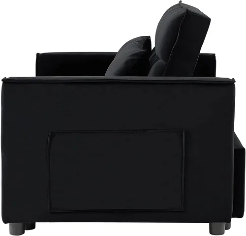 Miniatura 7 de Sofá cama biplaza de terciopelo convertible y moderno con cama desplegable, respaldo ajustable y 2 almohadas lumbares, para espacios pequeños