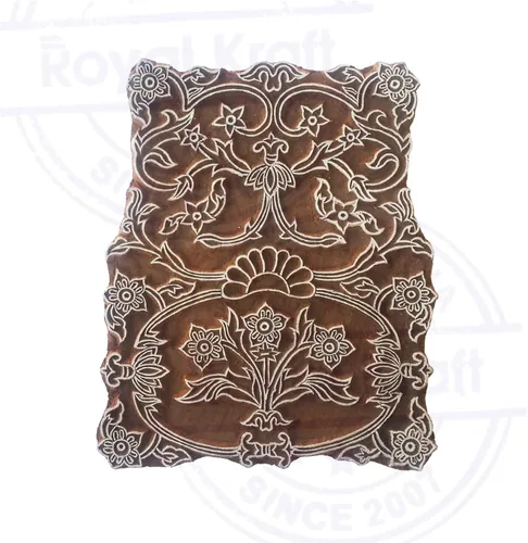 Miniatura 2 de Bloque de impresión intrincado patrón de borde floral grande sello de madera grande
