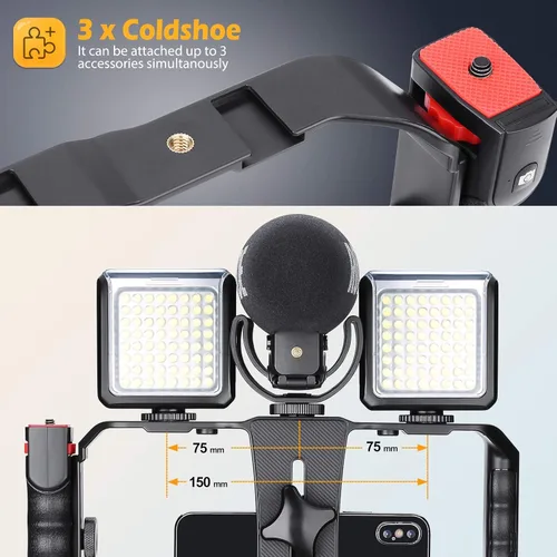 Miniatura 5 de Zeadio Plataforma de jaula de video para smartphone, estuche de vlogging para hacer películas, estabilizador de teléfono, soporte de trípode
