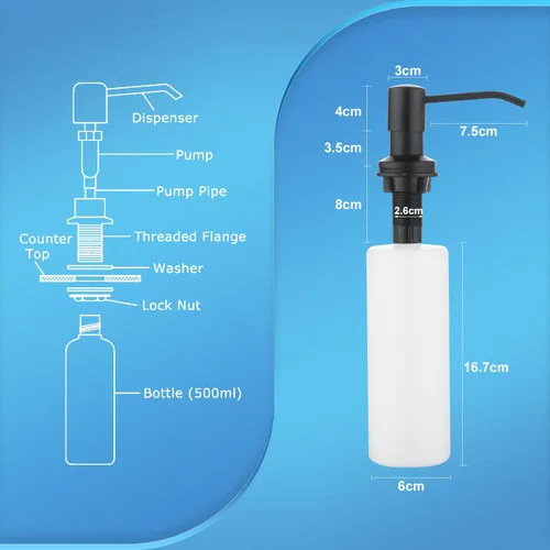 Miniatura 6 de CREA Dispensador de jabón para platos para fregadero de cocina, juego de dispensador de jabón de cocina integrado con tubo de 39 pulgadas, botella