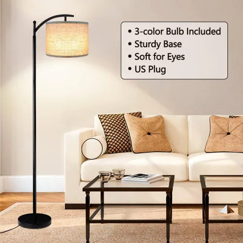 Miniatura 7 de Rottogoon - Lámpara de pie para sala de estar, lámpara de pie LED con 2 pantallas para dormitorio, incluye bombilla LED de 9 W - Negro Sombra