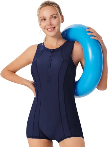 Miniatura 5 de JACK SMITH Trajes de baño modestos de una pieza para mujer, con cremallera frontal, atlético, deportivo, con boyleg