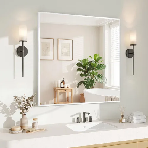 Miniatura 40 de Koonmi Espejo de pared rectangular negro, espejo de baño de 24 x 32 pulgadas, espejo de tocador con marco de aluminio para entrada, sala de estar