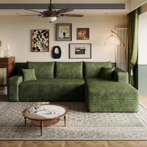Miniatura 30 de Sofá modular en forma de L de 96 pulgadas con diván, moderno y cómodo sofá de pana para sala de estar, sofá de espuma viscoelástica, no requiere