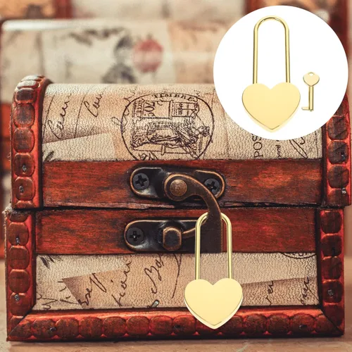 Miniatura 8 de Toddmomy 1 candado pequeño en forma de corazón, cerradura de corazón de metal con llave para caja de joyería, caja de almacenamiento, libro diario