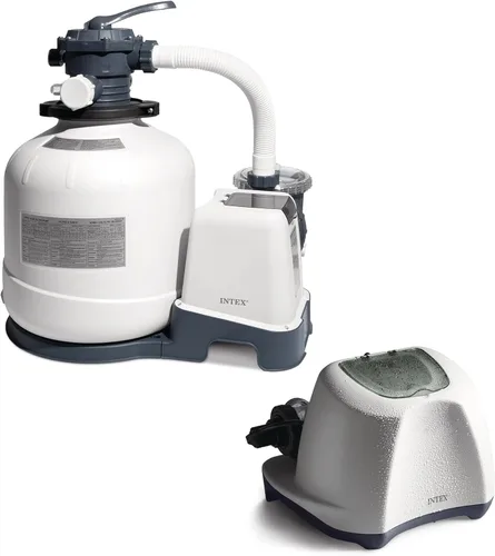 Intex Bomba de filtro de arena de 3000 GPH con temporizador integrado y sistema de agua salada transparente Krystal Set de mantenimiento para